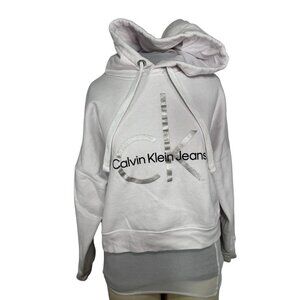 Calvin Klein Jeans White Monogram Logo Cropped Hoodie Medium Cotton/Polyester